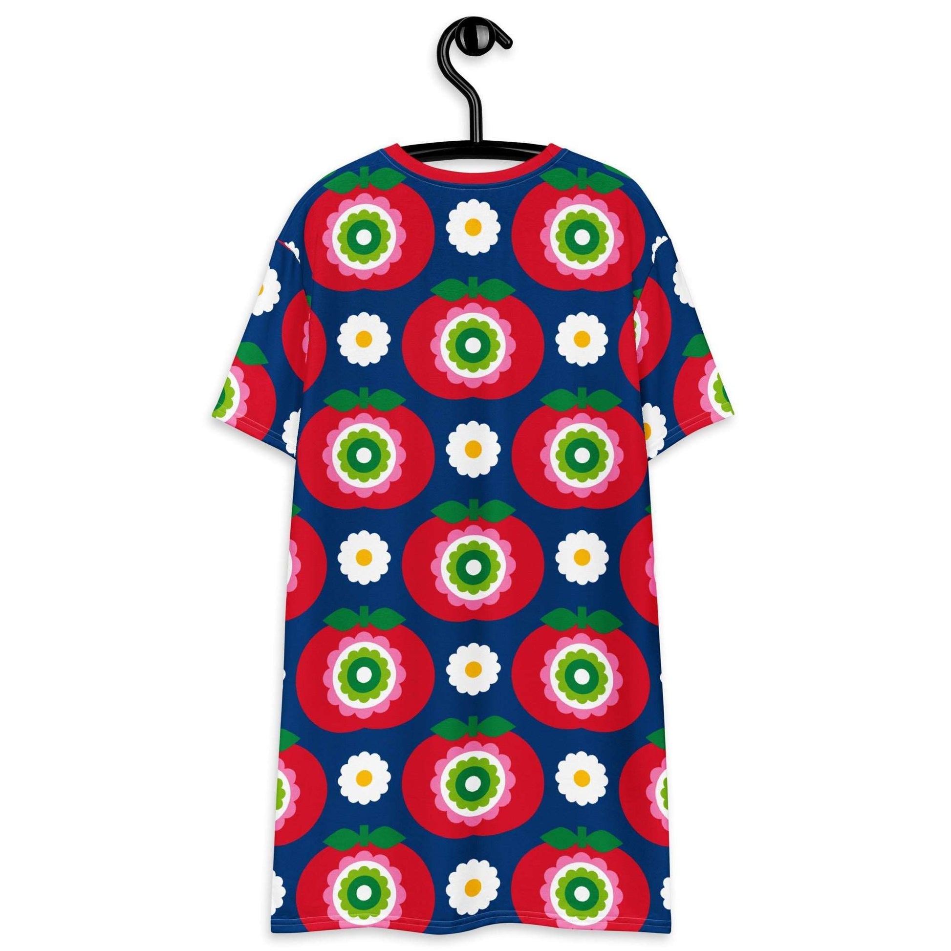 T-shirt dress - GRAND APPLE blue - Bold apples and flowers print