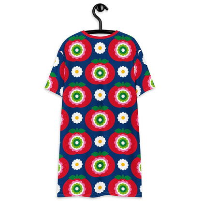 T-shirt dress - GRAND APPLE blue - Bold apples and flowers print