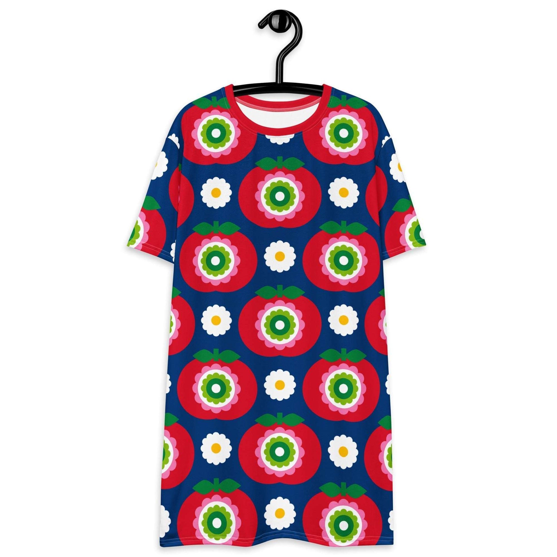 T-shirt dress - GRAND APPLE blue - Bold apples and flowers print 6XL