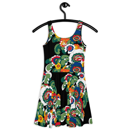 Skater dress - GROOVY KURBITS black - Folk floral print