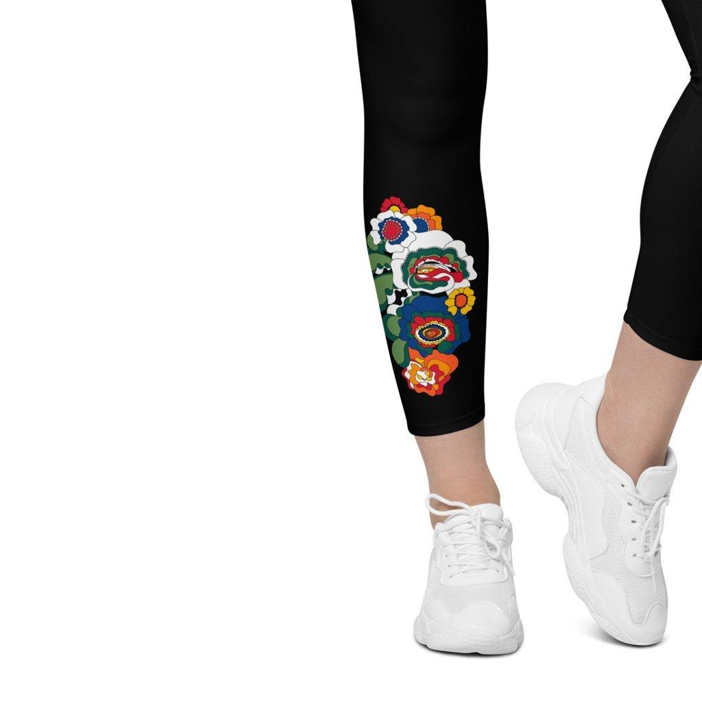Leggings with pockets - GROOVY KURBITS in black - Folk floral print