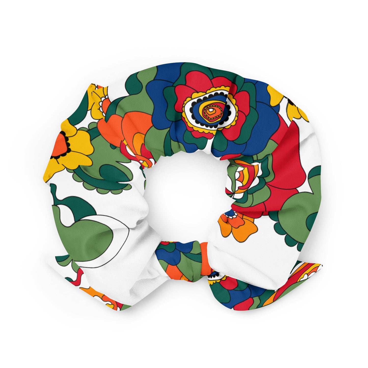 Scrunchie - GROOVY KURBITS white - Folk floral print