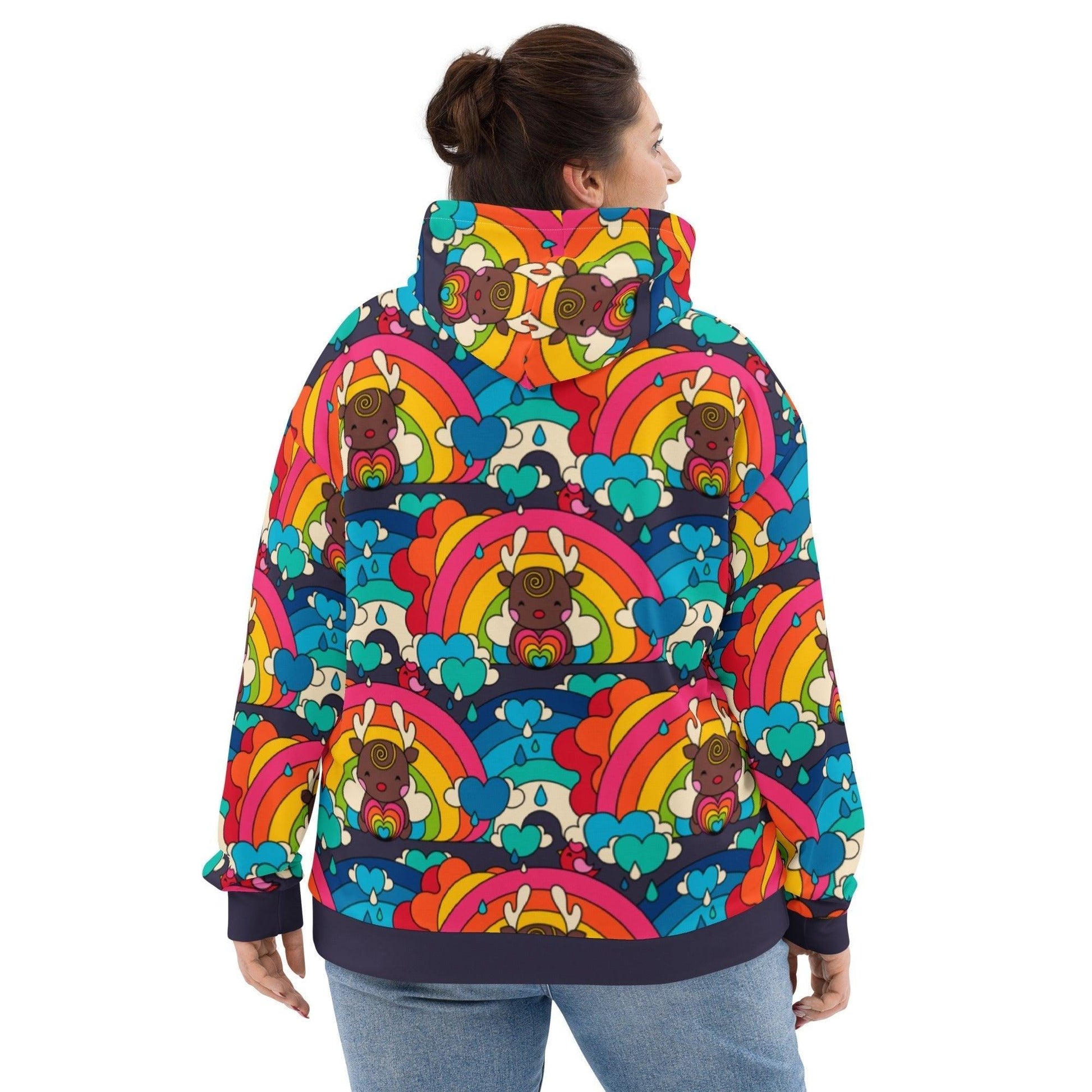 Hoodie - HAPPY RAINDEAR - Reindeer and rainbows print