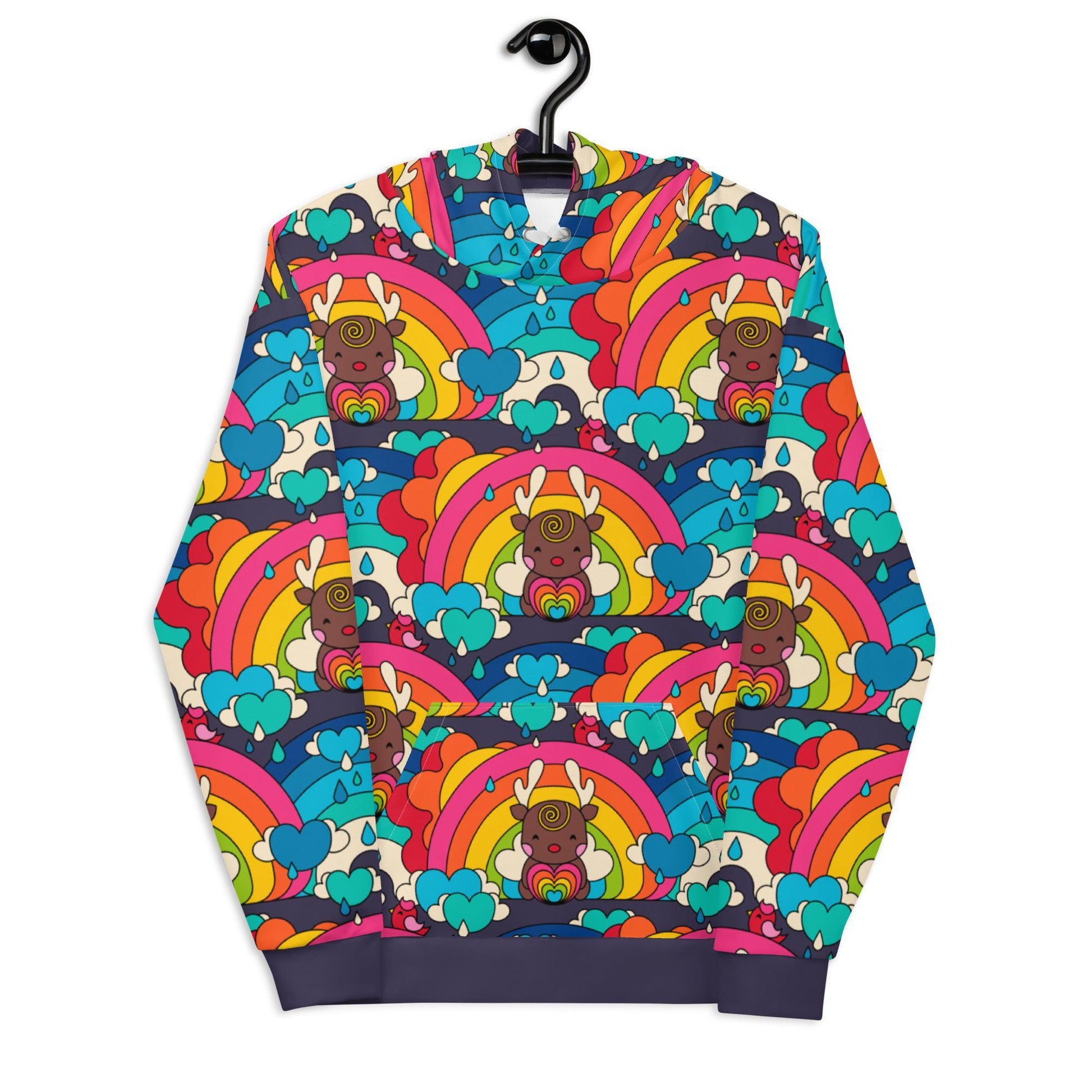 Hoodie - HAPPY RAINDEAR - Reindeer and rainbows print 6XL