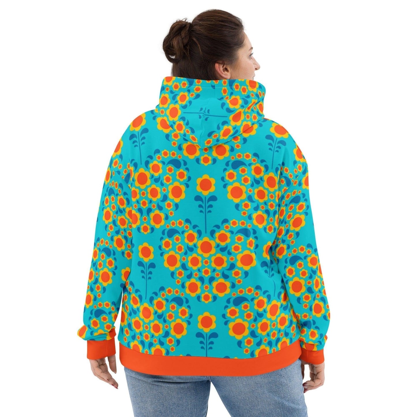 Hoodie - HEARTBEAT orange blue - Flower hearts print