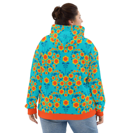 Hoodie - HEARTBEAT orange blue - Flower hearts print
