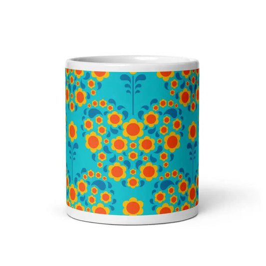 Mug - HEARTBEAT orange blue - Flower hearts print 11oz