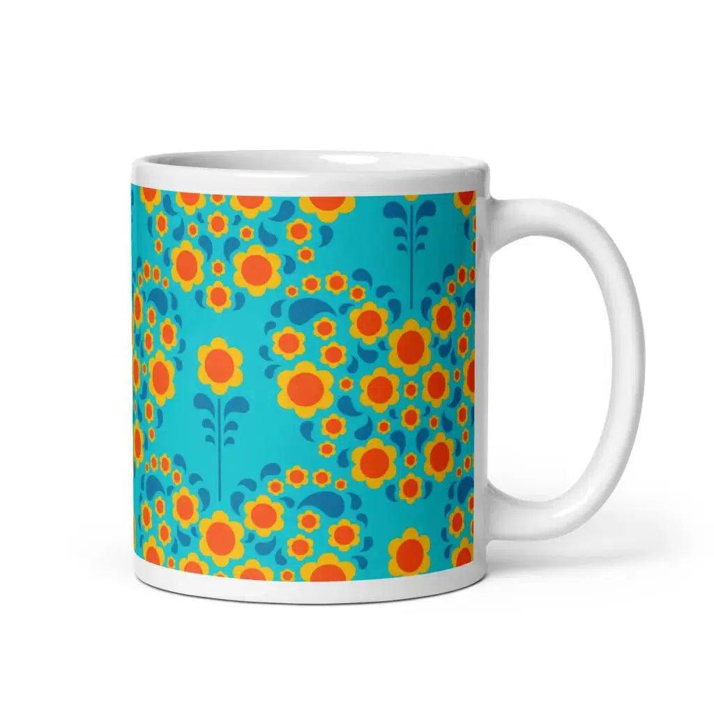 Mug - HEARTBEAT orange blue - Flower hearts print