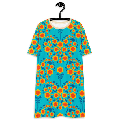 T-shirt dress - HEARTBEAT orange blue - Flower hearts print 6XL