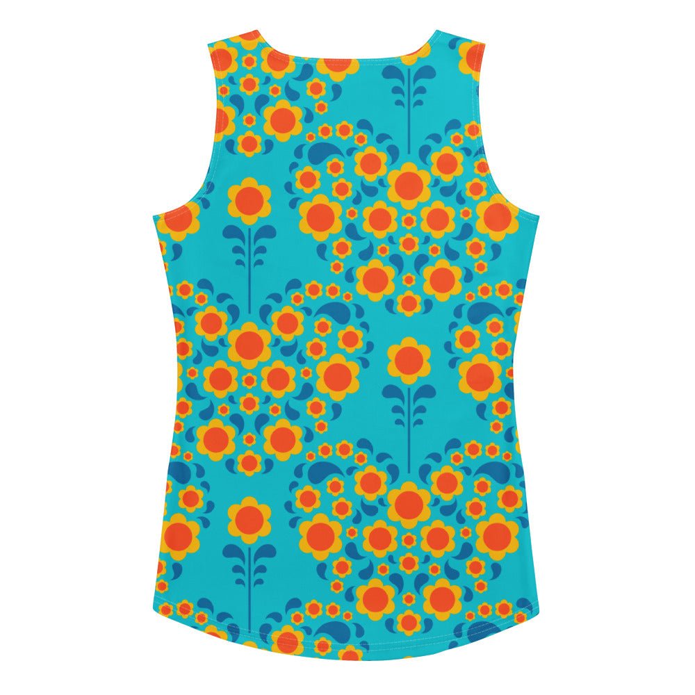 Tank top - HEARTBEAT orange blue - Flower hearts print XL