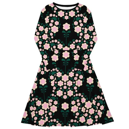 Midi dress - HEARTBEAT pink black - Flower hearts print