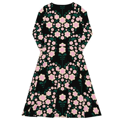 Midi dress - HEARTBEAT pink black - Flower hearts print
