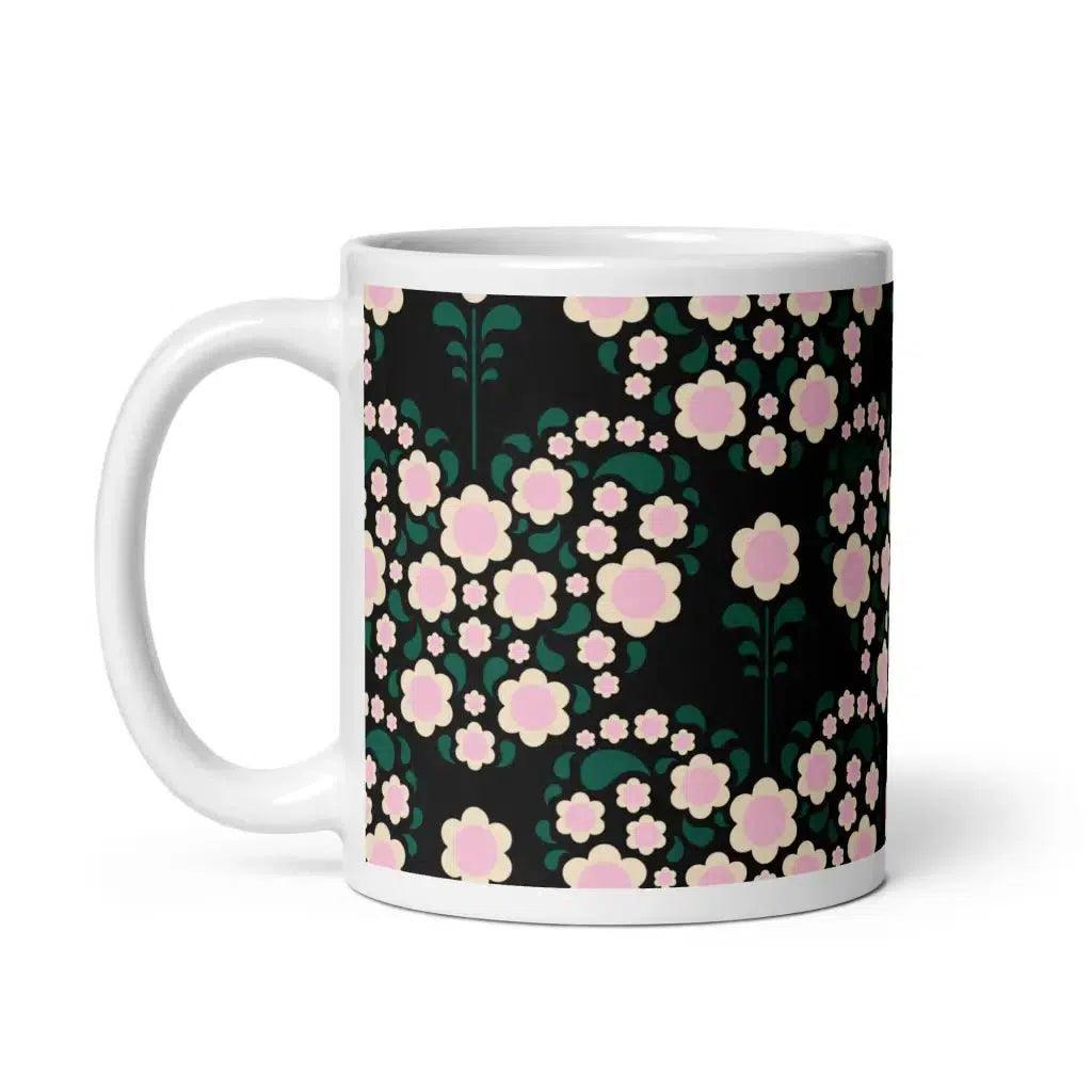 Mug - HEARTBEAT pink black - Flower hearts print