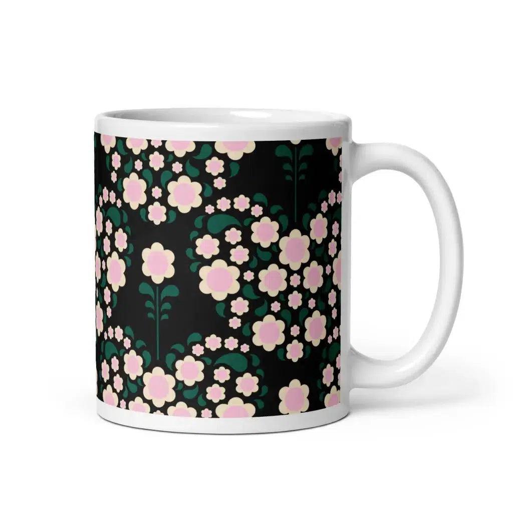 Mug - HEARTBEAT pink black - Flower hearts print