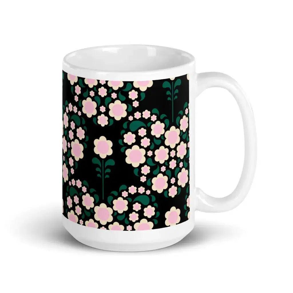 Mug - HEARTBEAT pink black - Flower hearts print