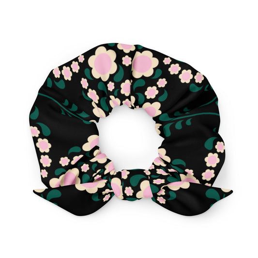 Scrunchie - HEARTBEAT pink black - Flower hearts print Default Title