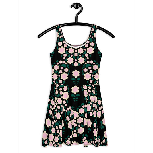 Skater dress - HEARTBEAT pink black - Flower hearts print 3XL