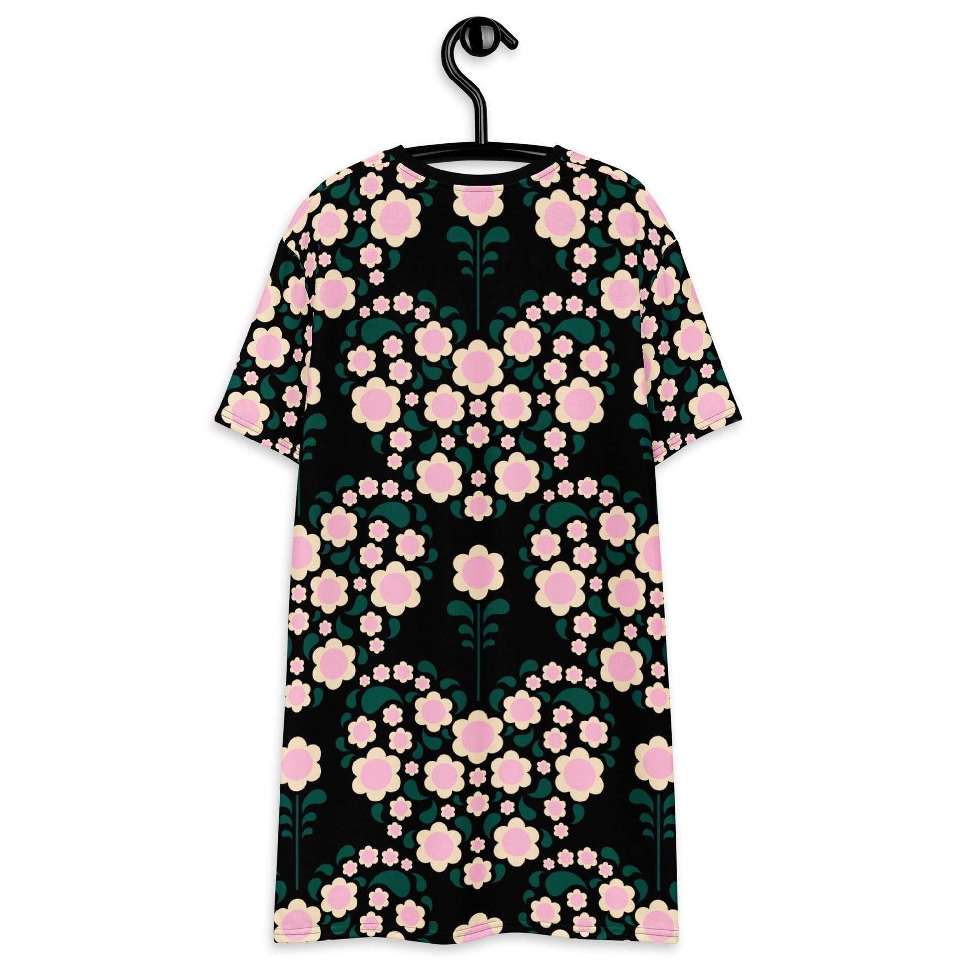 T-shirt dress - HEARTBEAT pink black - Flower hearts print