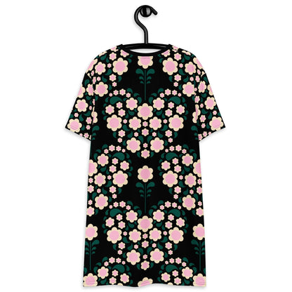 T-shirt dress - HEARTBEAT pink black - Flower hearts print