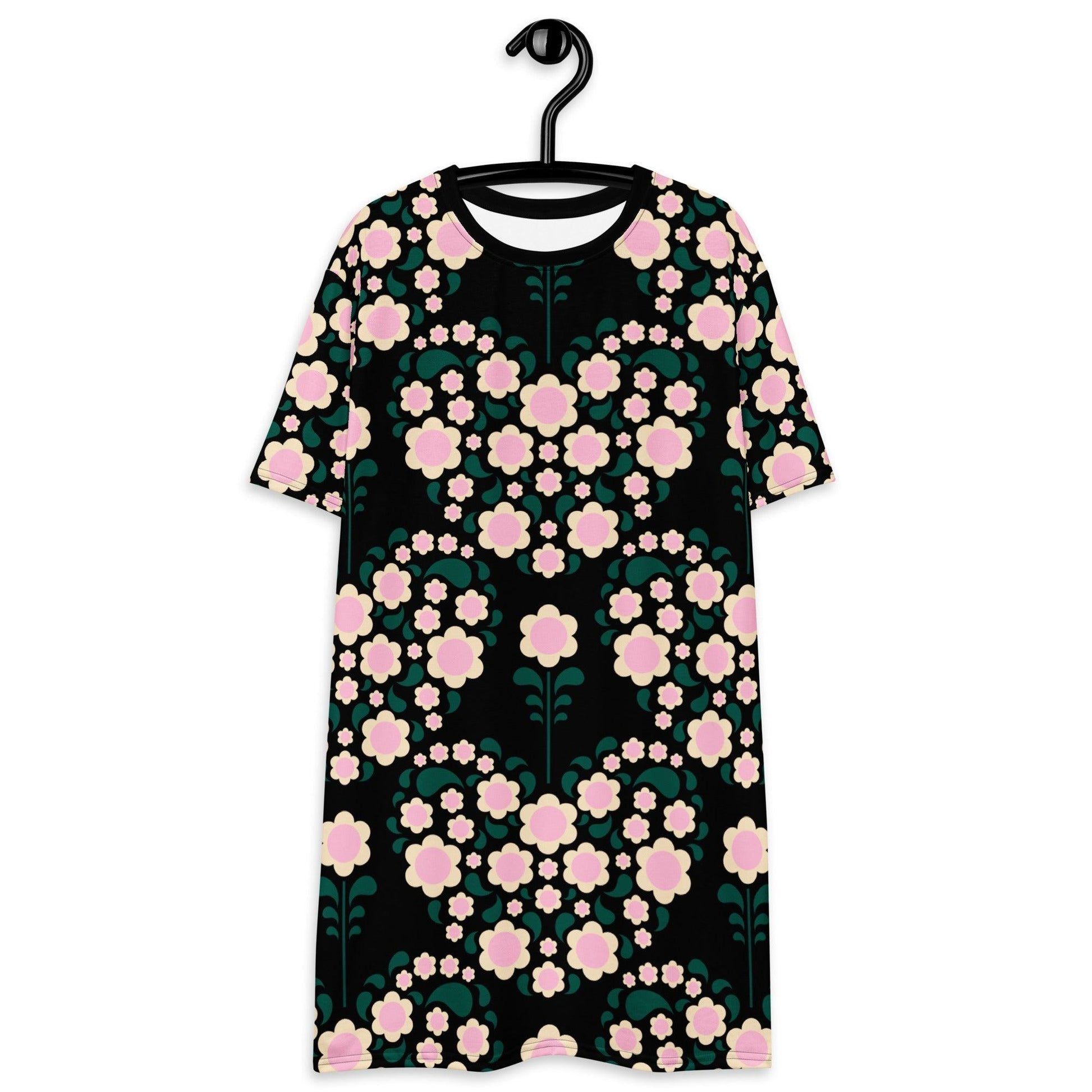 T-shirt dress - HEARTBEAT pink black - Flower hearts print 6XL