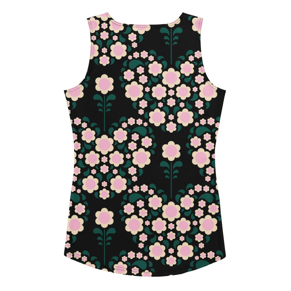 Tank top - HEARTBEAT pink black - Flower hearts print XL