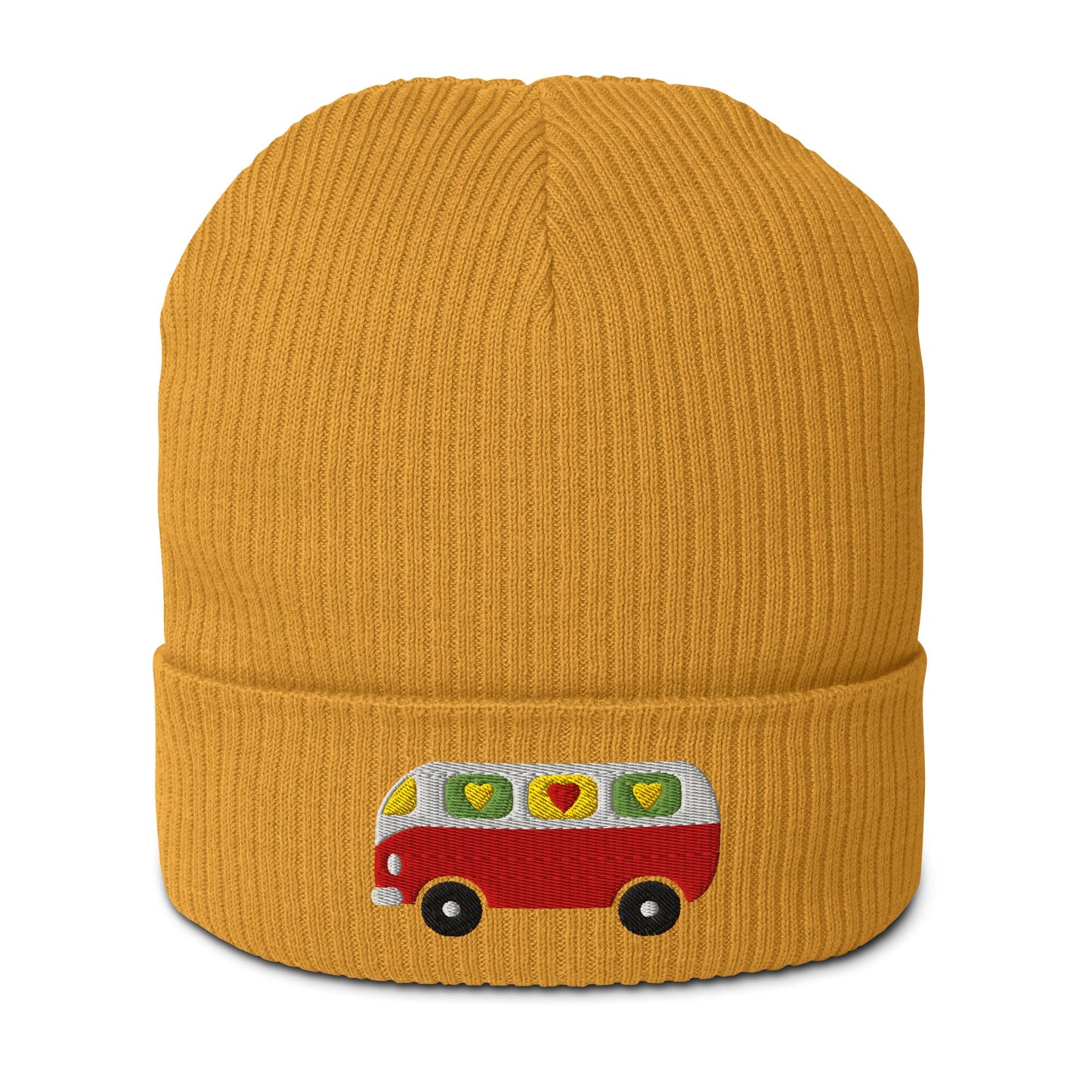 Beanie - HIPPIE DAY bus - Colorful hippie print Mustard Yellow