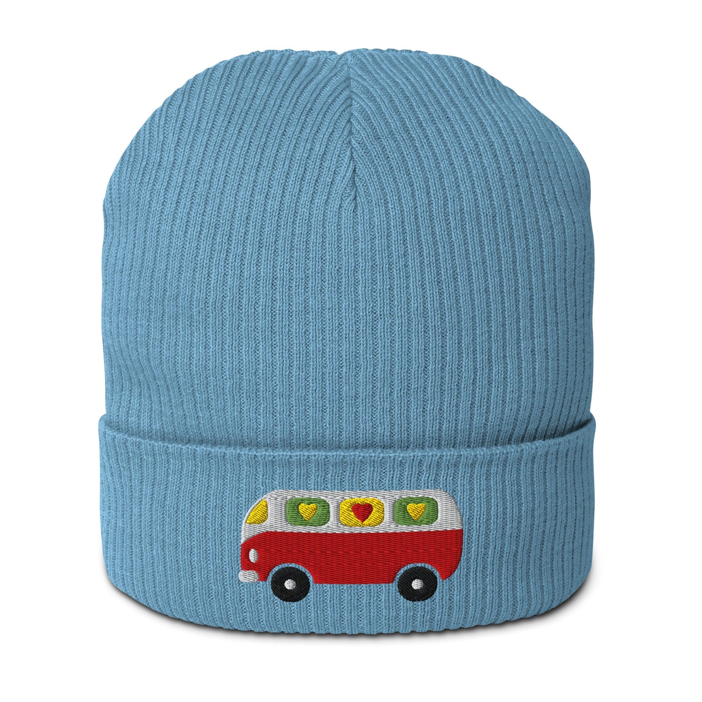 Beanie - HIPPIE DAY bus - Colorful hippie print Light Avio Blue