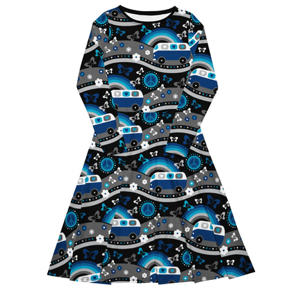 Midi dress - HIPPIE DAY cosmic blue - Colorful hippie print 6XL