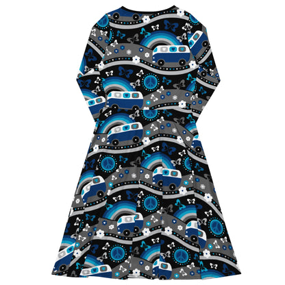 Midi dress - HIPPIE DAY cosmic blue - Colorful hippie print