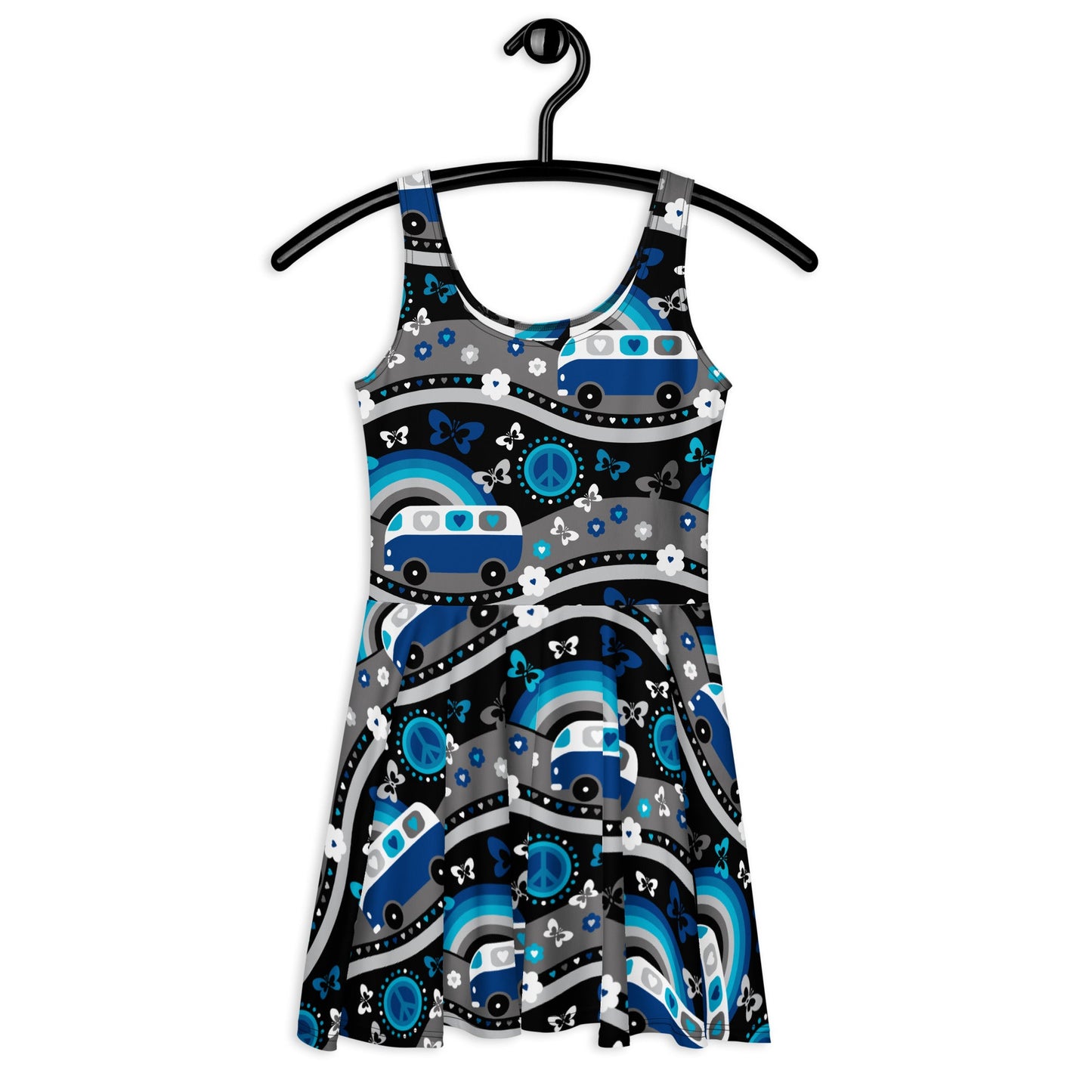 Skater dress - HIPPIE DAY cosmic blue - Colorful hippie print 3XL