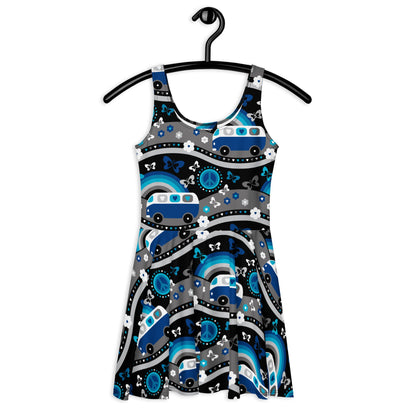 Skater dress - HIPPIE DAY cosmic blue - Colorful hippie print 3XL