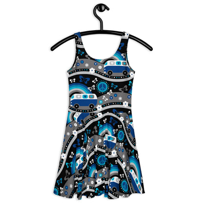 Skater dress - HIPPIE DAY cosmic blue - Colorful hippie print