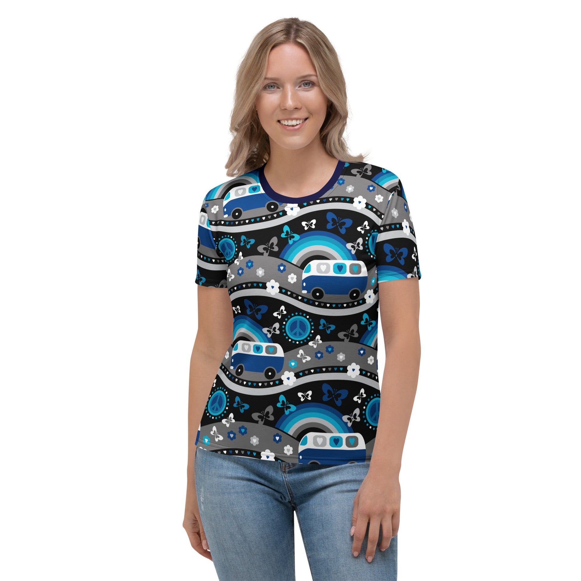 Woman's t-shirt - HIPPIE DAY cosmic blue - Colorful hippie print