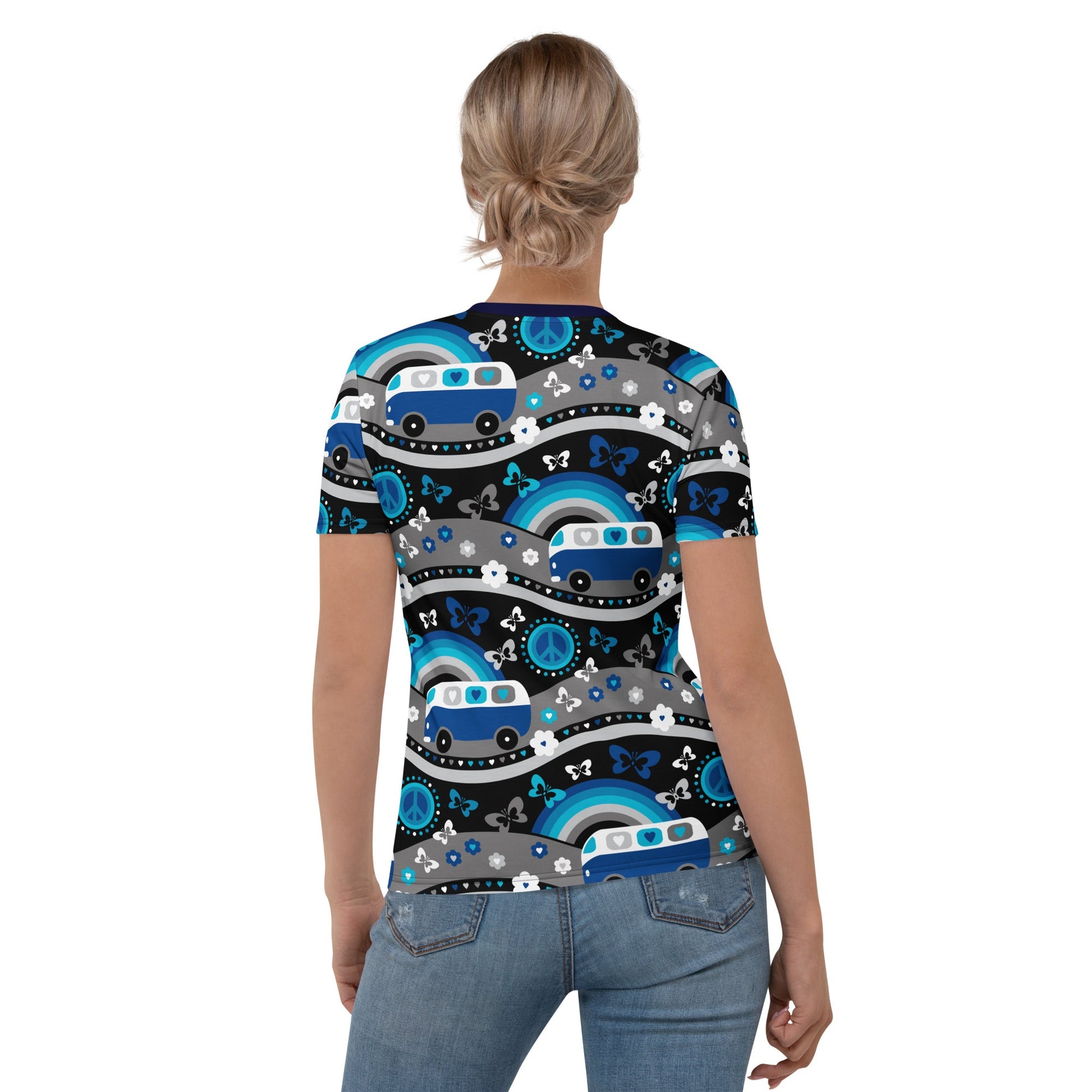 Woman's t-shirt - HIPPIE DAY cosmic blue - Colorful hippie print