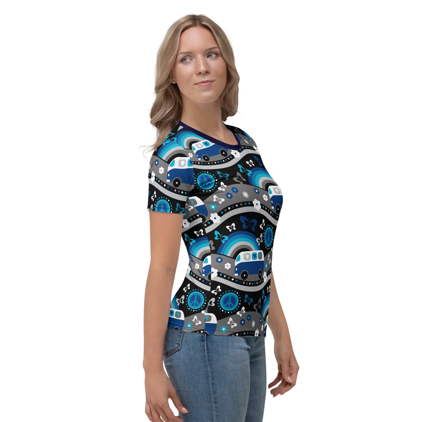 Woman's t-shirt - HIPPIE DAY cosmic blue - Colorful hippie print
