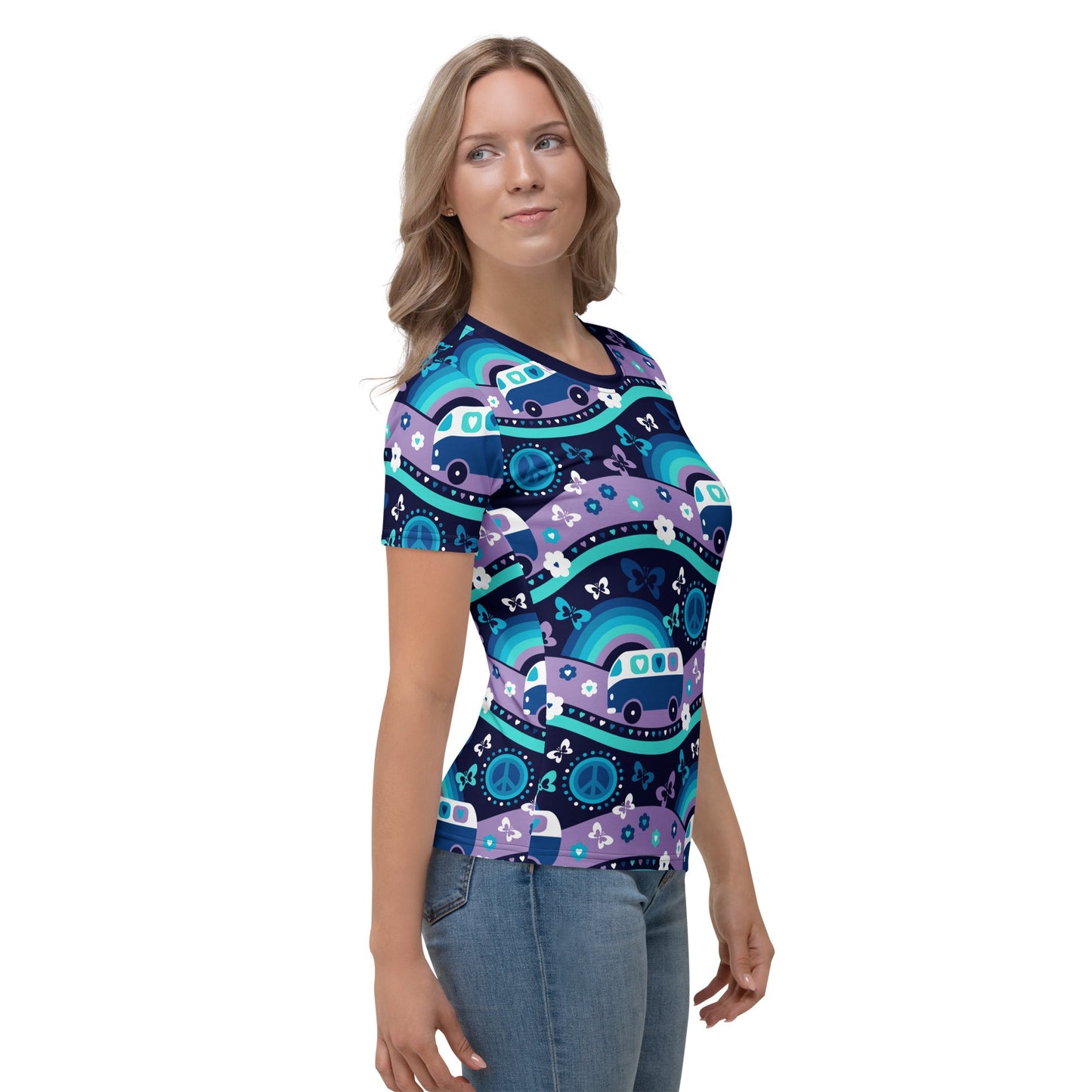 Woman's t-shirt - HIPPIE DAY magic blue - Colorful hippie print