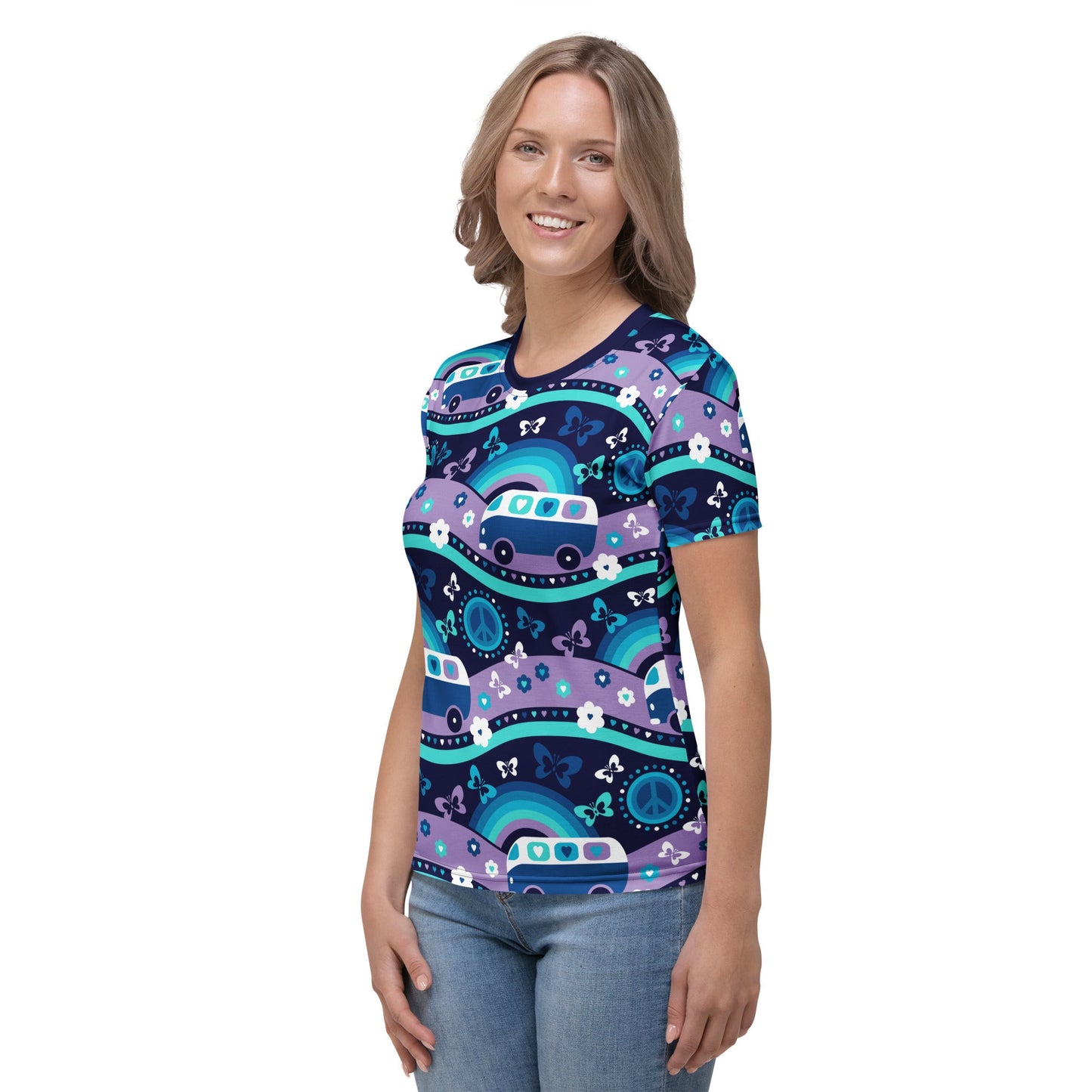 Woman's t-shirt - HIPPIE DAY magic blue - Colorful hippie print