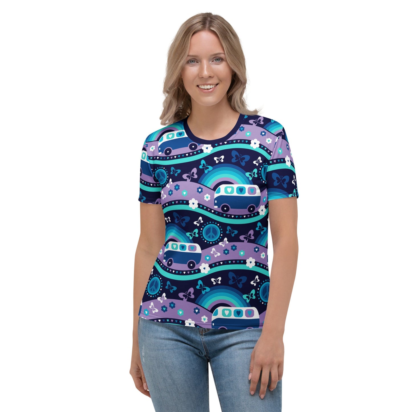 Woman's t-shirt - HIPPIE DAY magic blue - Colorful hippie print