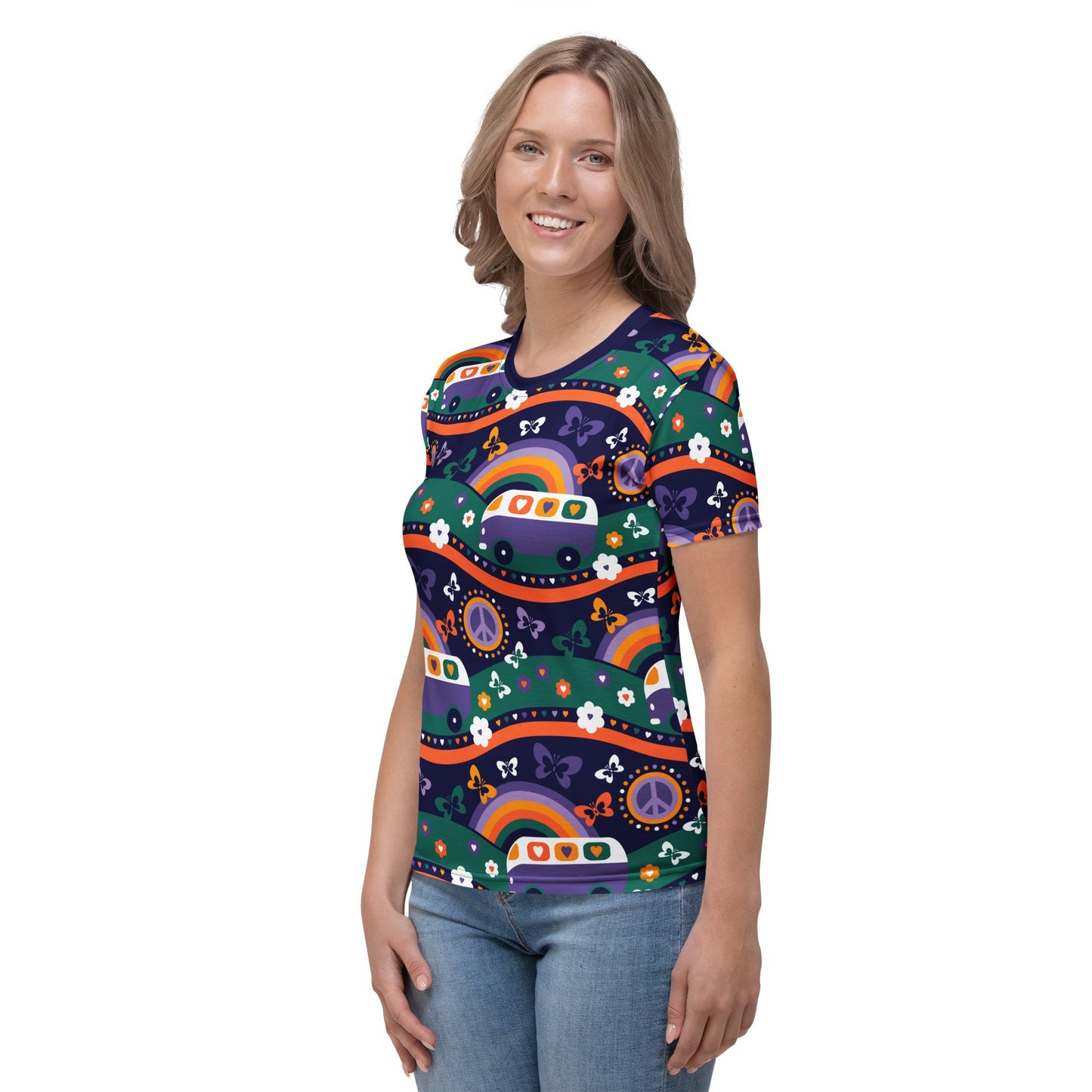 Woman's t-shirt - HIPPIE DAY purple - Colorful hippie print