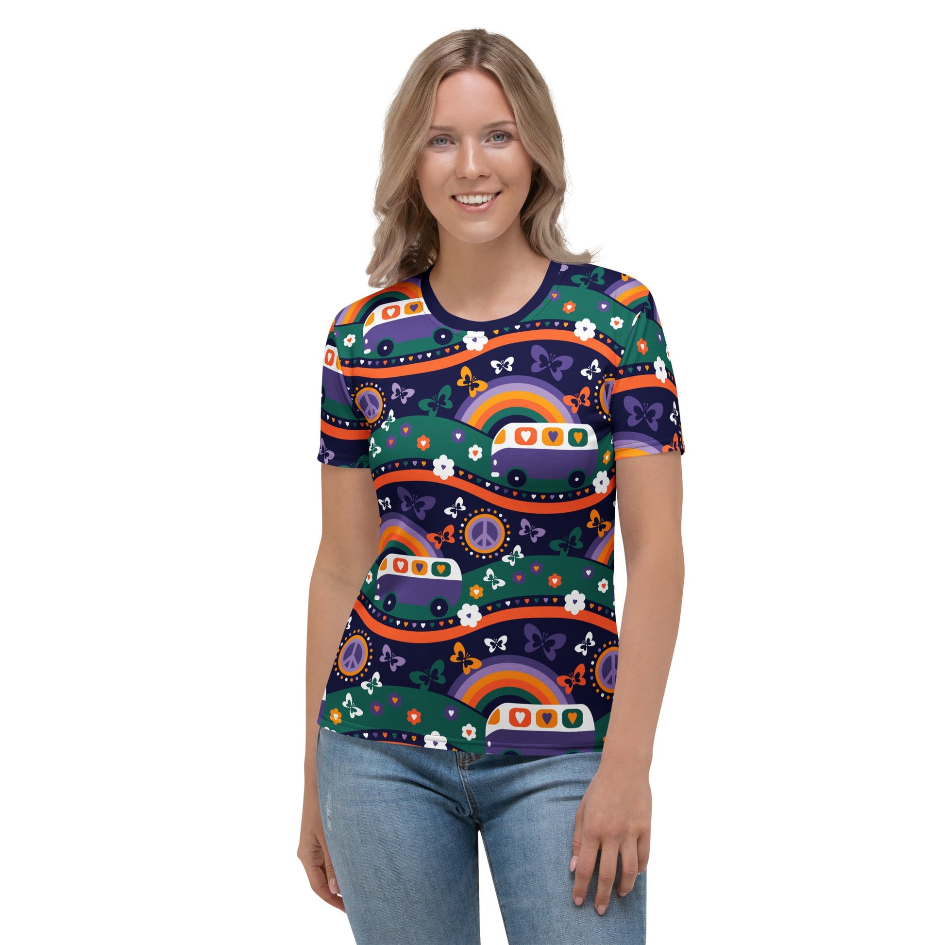 Woman's t-shirt - HIPPIE DAY purple - Colorful hippie print