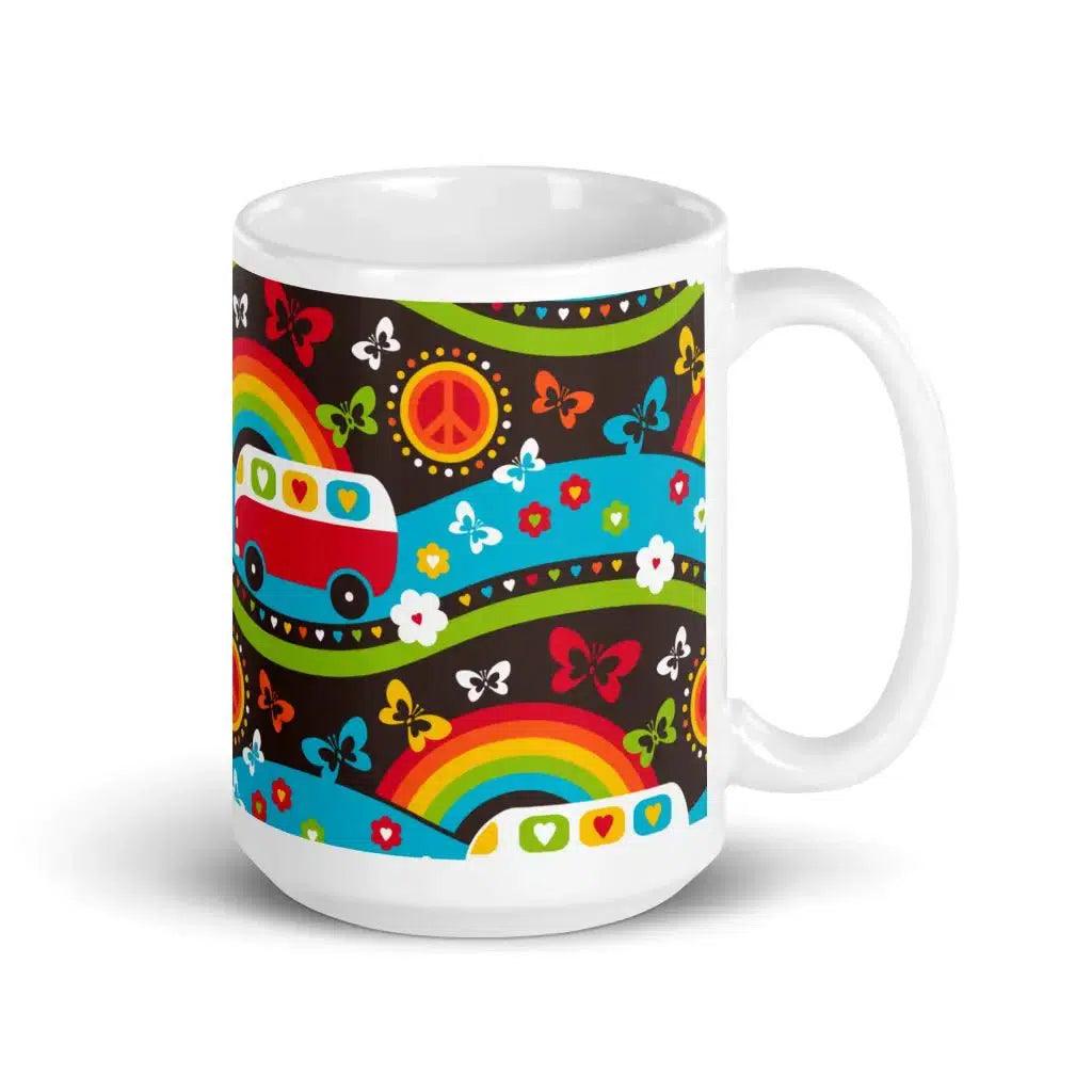 Mug - HIPPIE DAY rainbow - Colorful hippie print 15oz