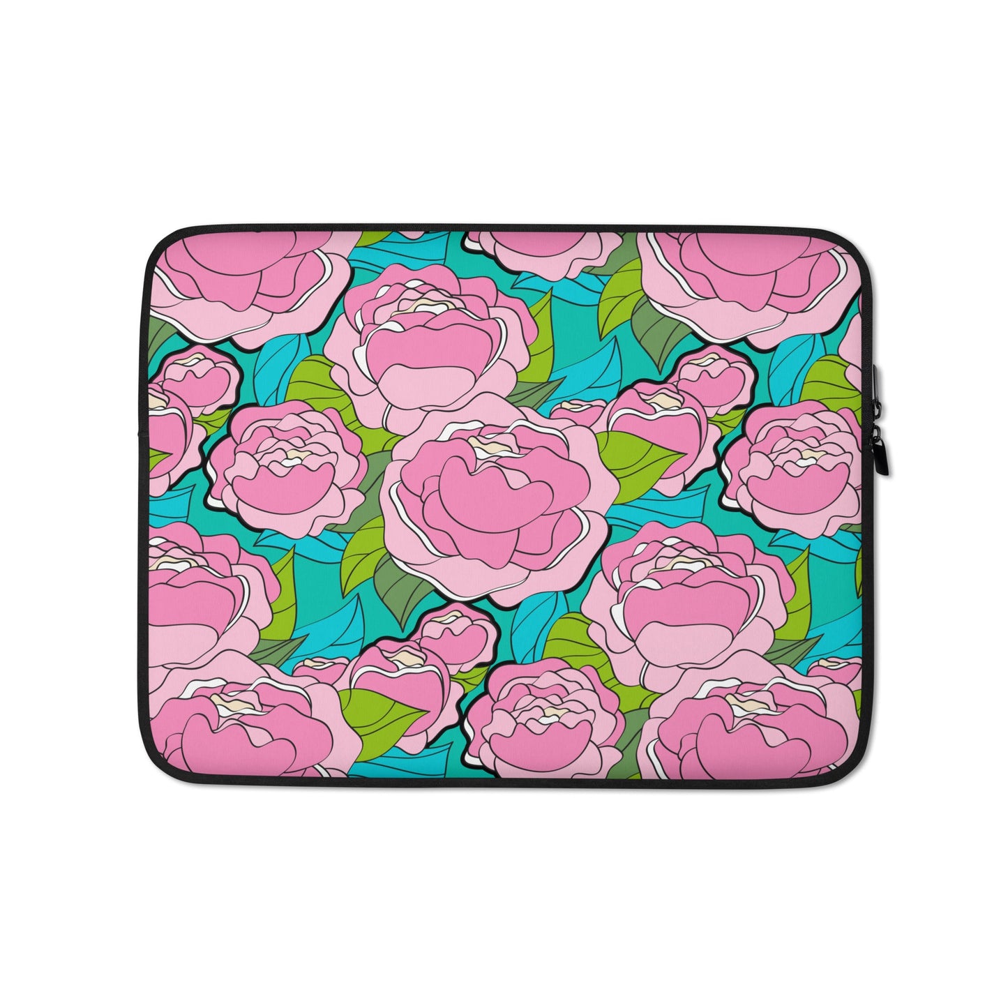 Laptop sleeve - BE MY ONLY pink turquoise - Bold pink peony print 13″