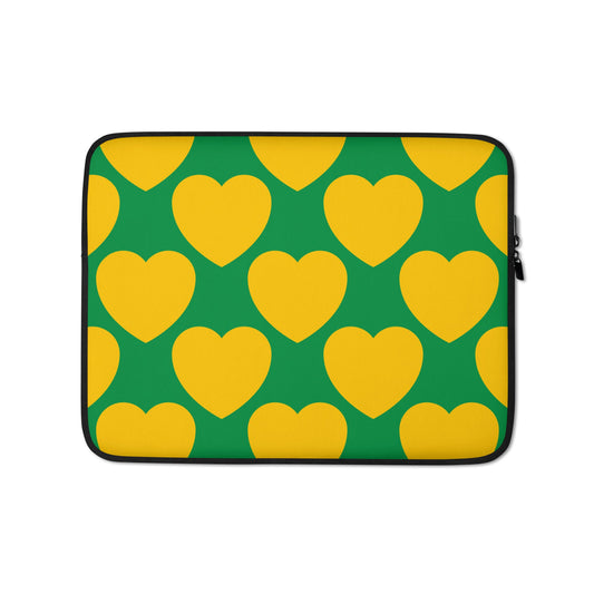 Laptop sleeve - ELLIE LOVE green - Bold heart print 13″
