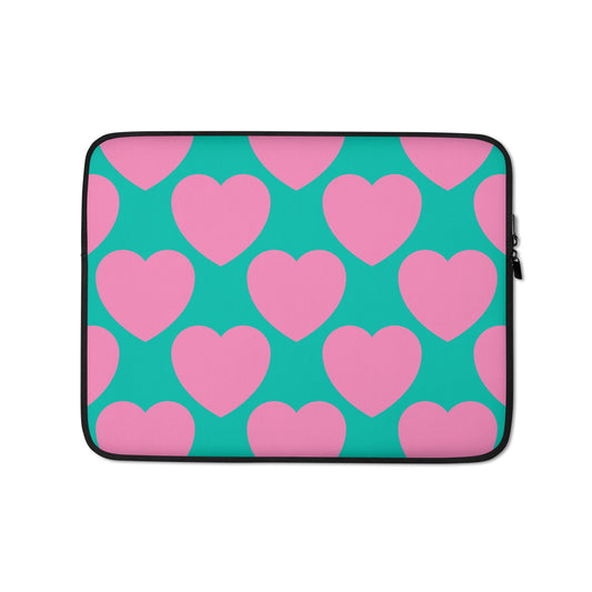 Laptop sleeve - ELLIE LOVE pink mint - Bold heart print 13″