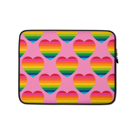 Laptop sleeve - ELLIE LOVE rainbow pink - Bold heart print 13″