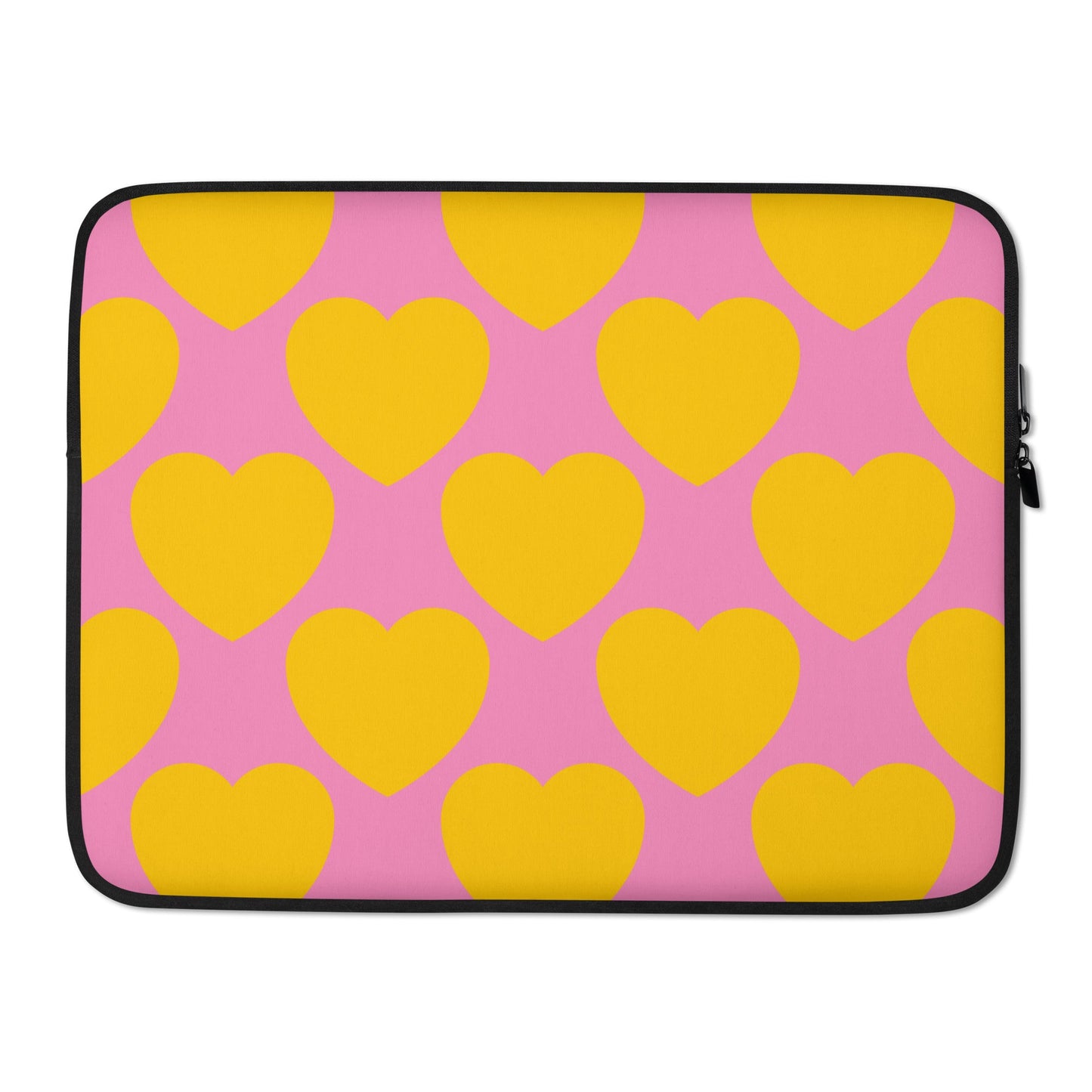 Laptop sleeve - ELLIE LOVE yellow pink - Bold heart print 15″