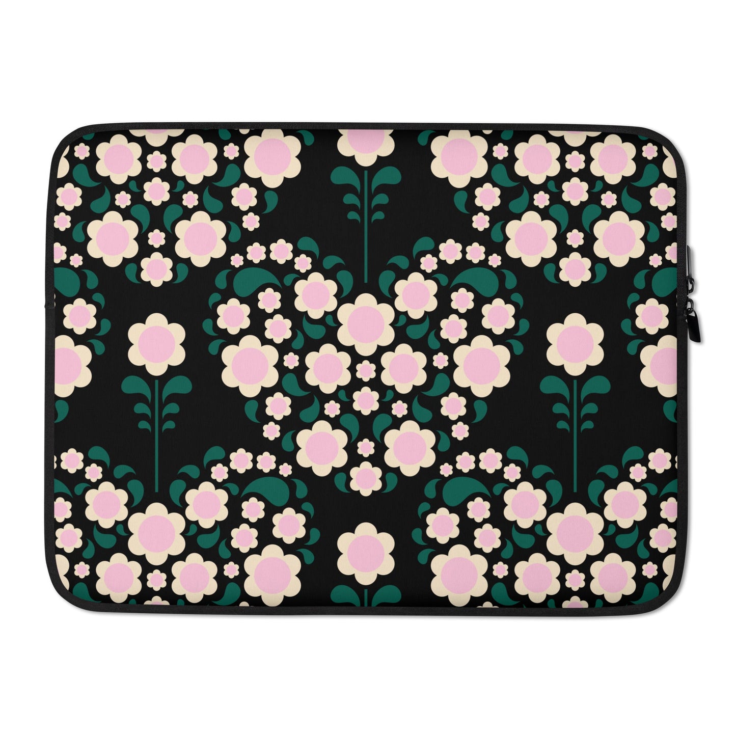 Laptop sleeve - HEARTBEAT pink black - Flower hearts print 15″