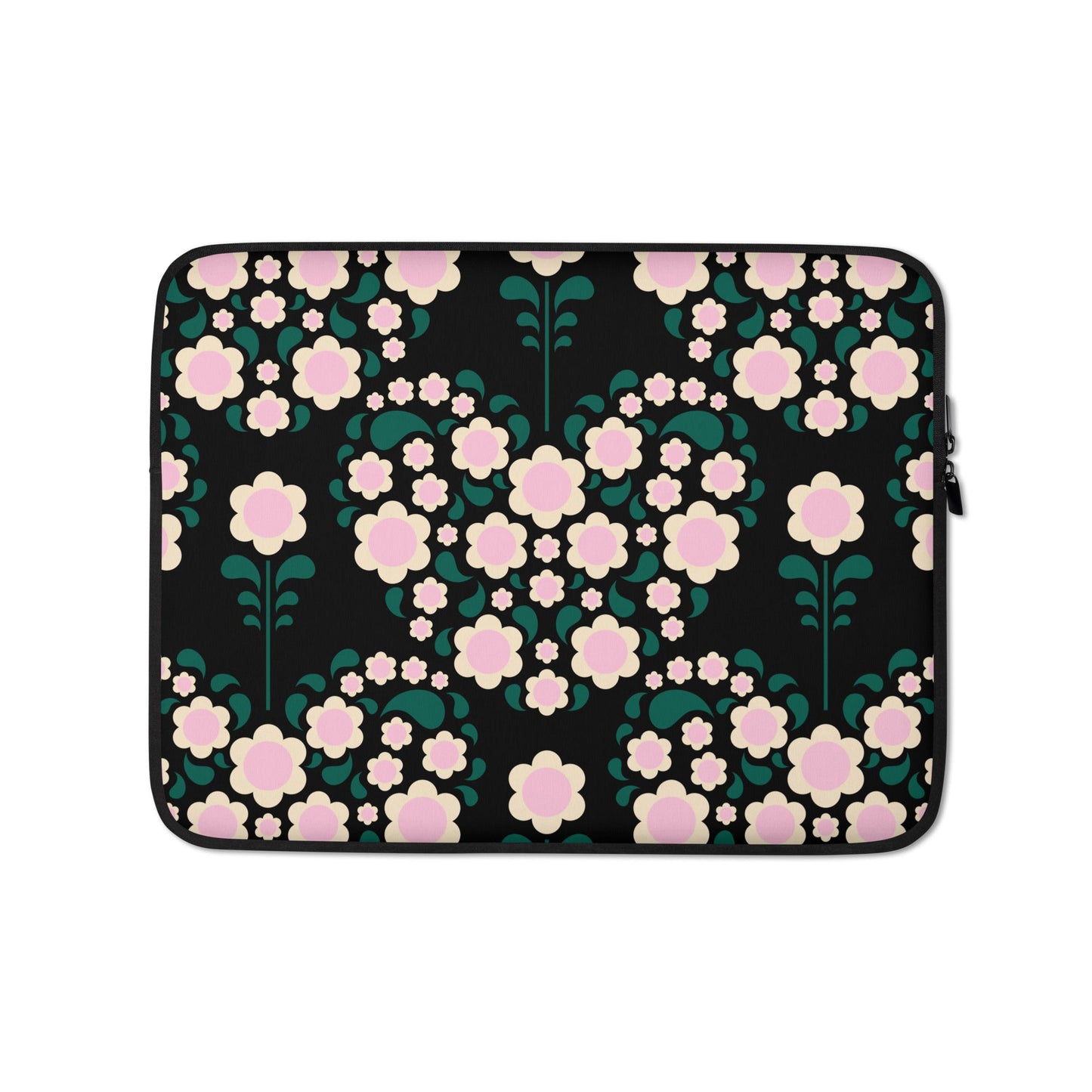 Laptop sleeve - HEARTBEAT pink black - Flower hearts print 13″