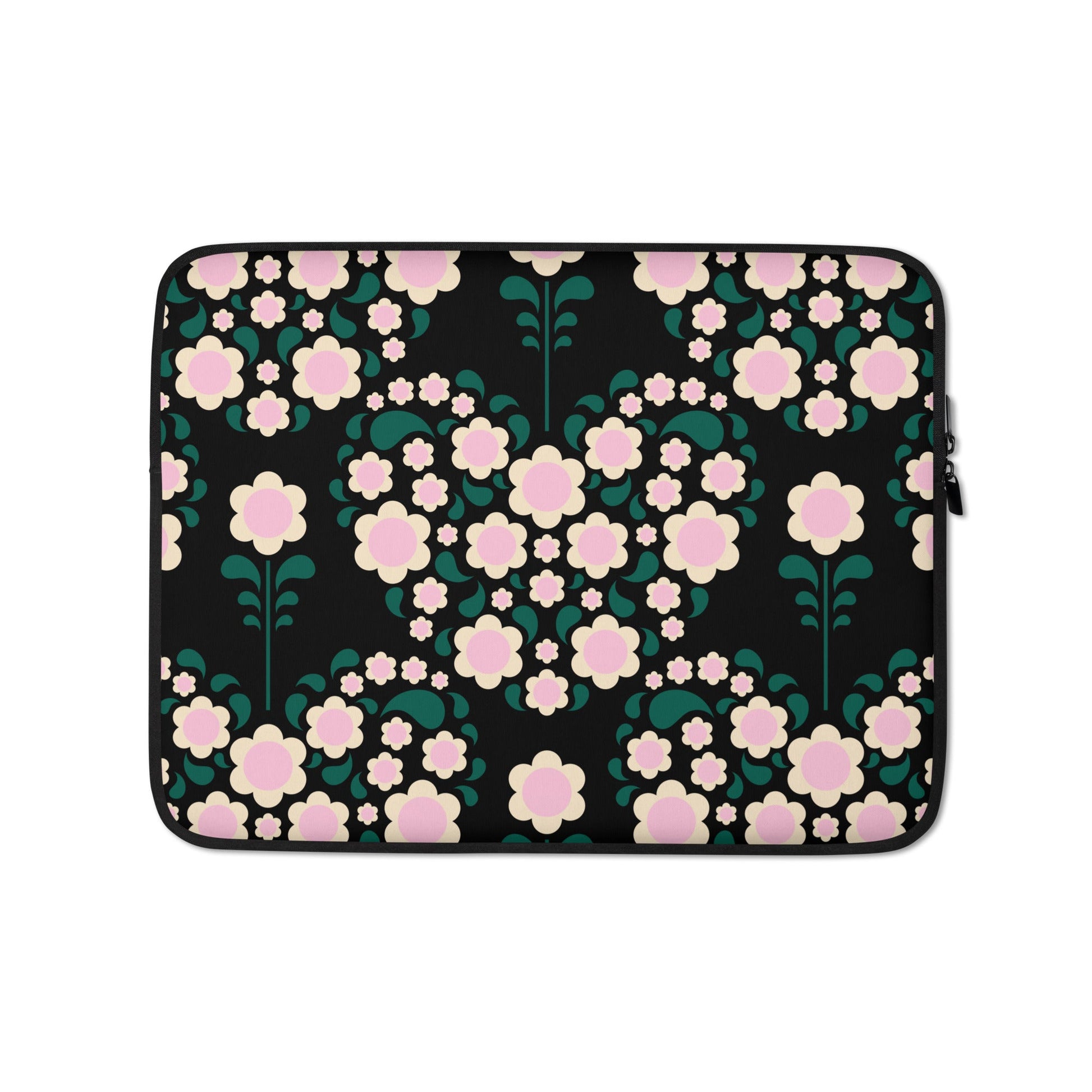 Laptop sleeve - HEARTBEAT pink black - Flower hearts print 13″