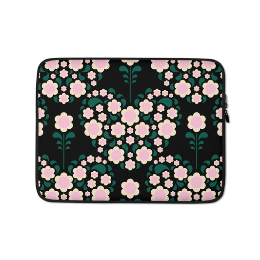 Laptop sleeve - HEARTBEAT pink black - Flower hearts print 13″
